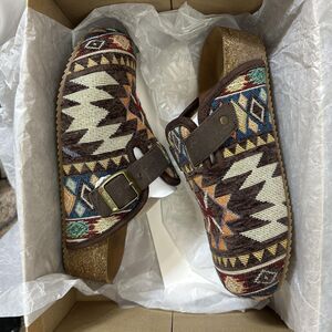 Dirty Laundry Shoes Womens Size 6 Brown Multi Mystify Clog Mule Tapestry Cork